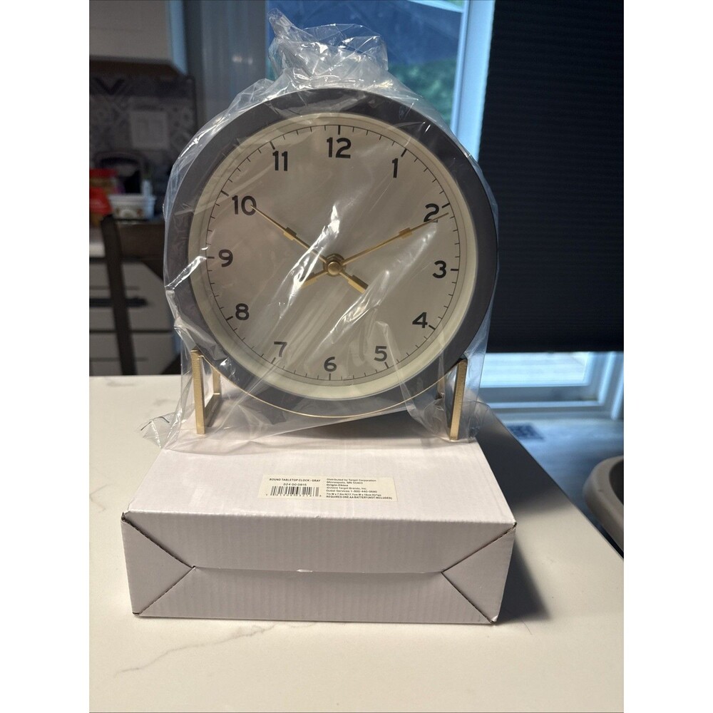 Hearth & Hand with Magnolia Round Decorative Tabletop Analog Clock Gray and Gold